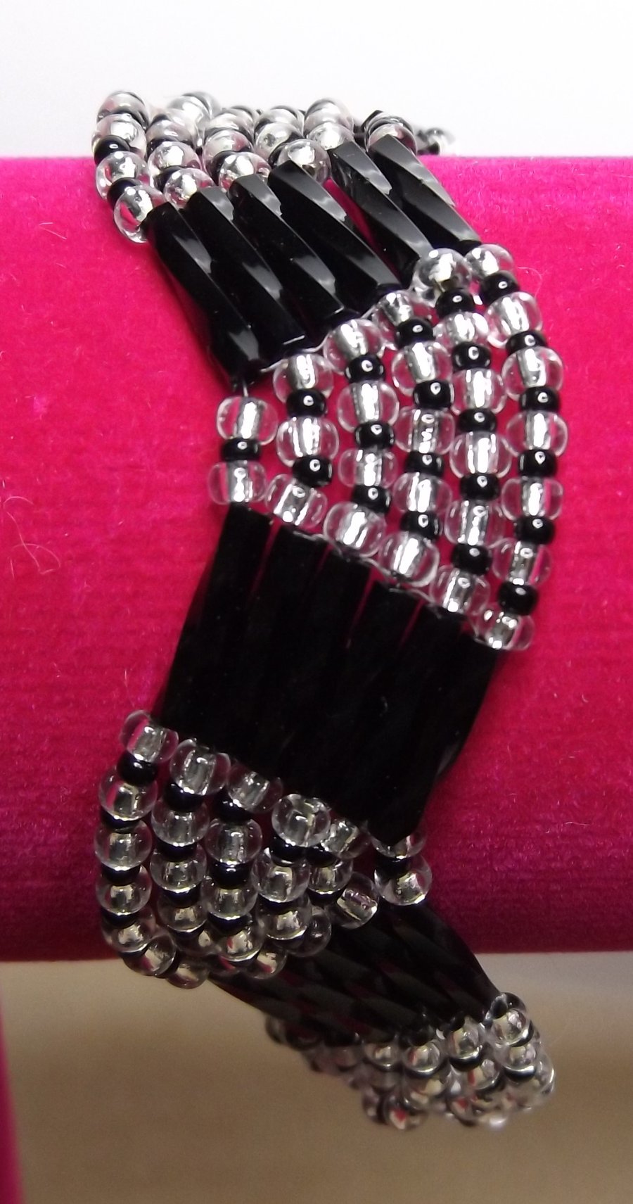 Black and Silver Seed Beaded Bracelet  