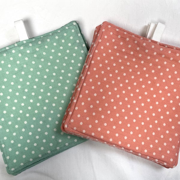 Cotton fabric face cloth, make up remover pad set x3 trio green