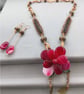 Boho Rustic Flower Necklace and Earrings Set, Agate & Pyrite - Image 2