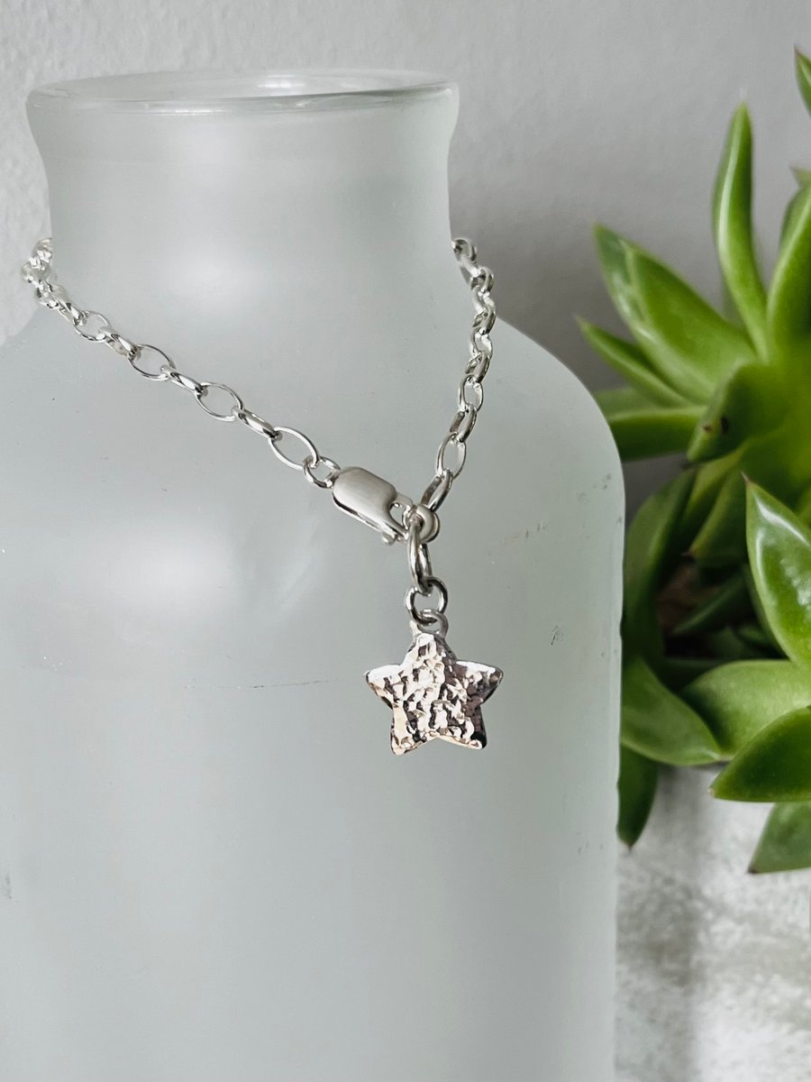 Hammered Star Sterling Silver Bracelet 