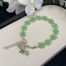 Green Crystal Daisy Chain charm Bracelet, boho bracelet, girlfriend gift