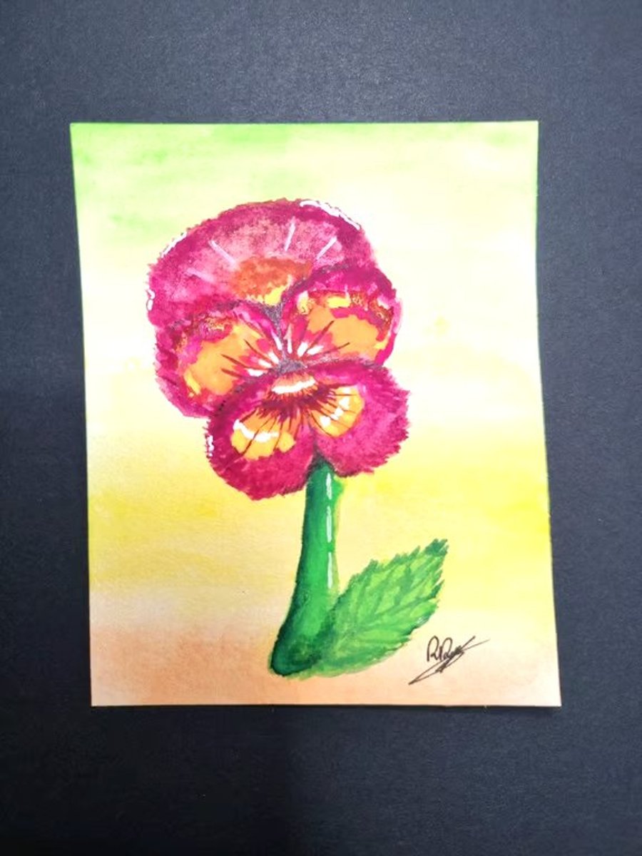 Pansy ACEO Mini Gouache Painting Art Trading Card