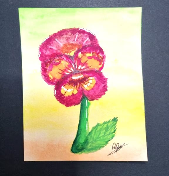 Pansy ACEO Mini Gouache Painting Art Trading Card