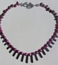 Black Hematite & Purple Pearl Gemstone Statement Cleopatra Fan Beaded Necklace - Image 7