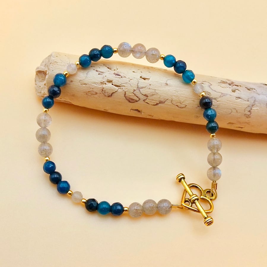 Labradorite & Agate Beaded Bracelet, Birthday, Anniversary, Gifts For Her
