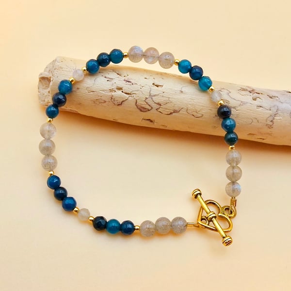 Labradorite & Agate Beaded Bracelet, Birthday, Anniversary, Gifts For Her