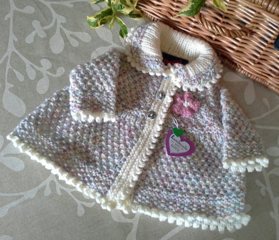 Luxery Aran Baby Girl's Jacket with wool 0-6 months