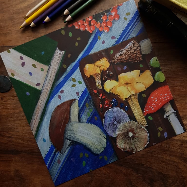 Mushrooms in autumn - art print 