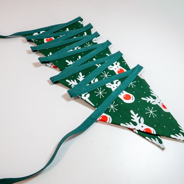 Red Nose Reindeer - 12 or 15 flag fabric bunting