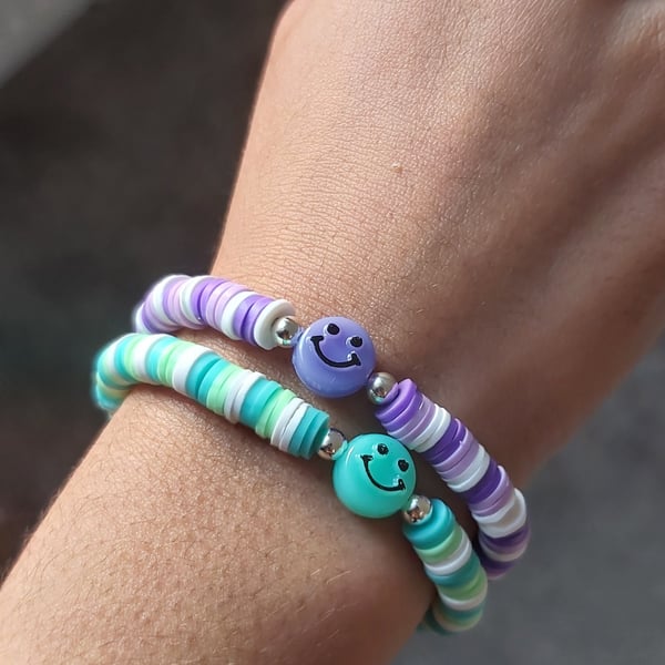 Smiley face clay bead bracelet 