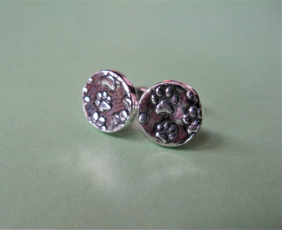 Hallmarked fine silver paw print stud earrings