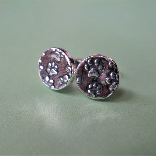Hallmarked fine silver paw print stud earrings