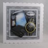 Handmade 3D, Decoupage  Male Gadgets Birthday Card, watch,wallet,phone,keys
