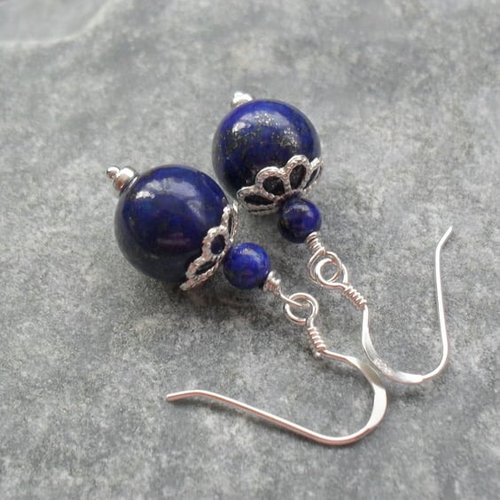  Lapis Lazuli  Sterling Silver Drop Earrings