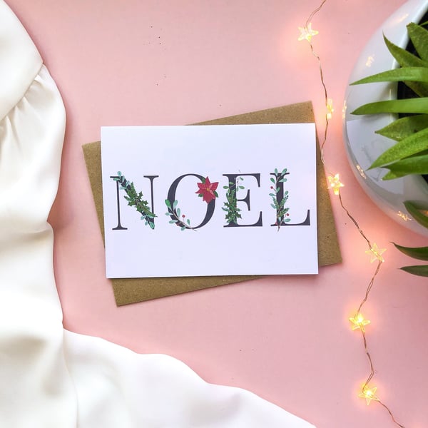 NOEL Christmas Card A6 Elegant Watercolour Card Individual or Set of 5