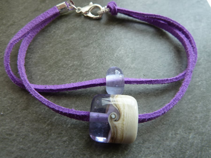 faux suede bracelet, lampwork glass bead