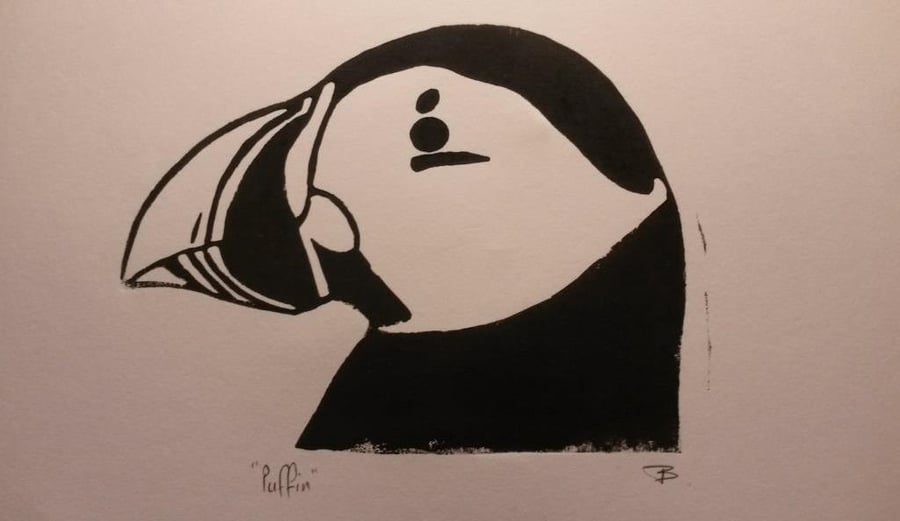 'Puffin' lino print