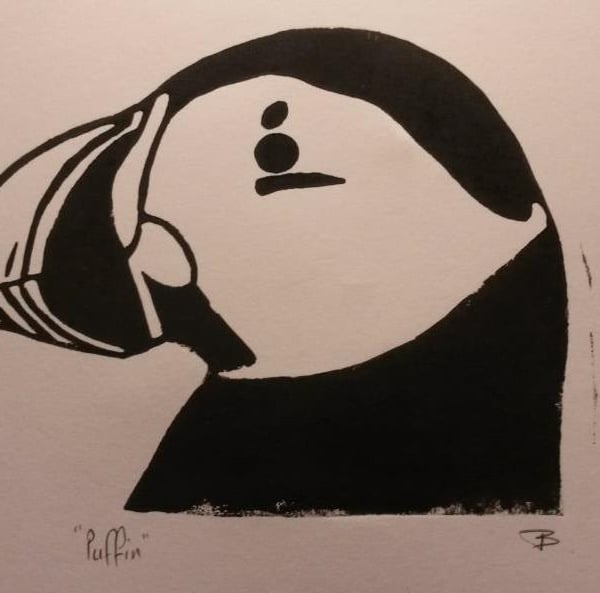 'Puffin' lino print