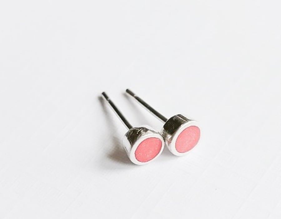 Small Colour Dot Stud Earrings Red, Minimalist, Everyday Jewellery
