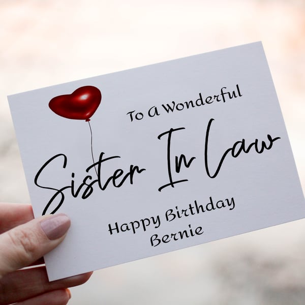 Sister In Law Birthday Card, Card for Birthday, Greetings Card, Sister In Law