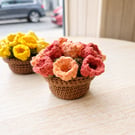 Crochet Flower Coaster with Pot – Sunset Coral Handmade Cup Mat – Tea Lover Gift