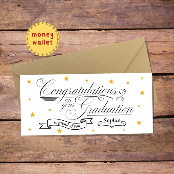 Graduation Personalised Money Wallet Card - cash gift envelope