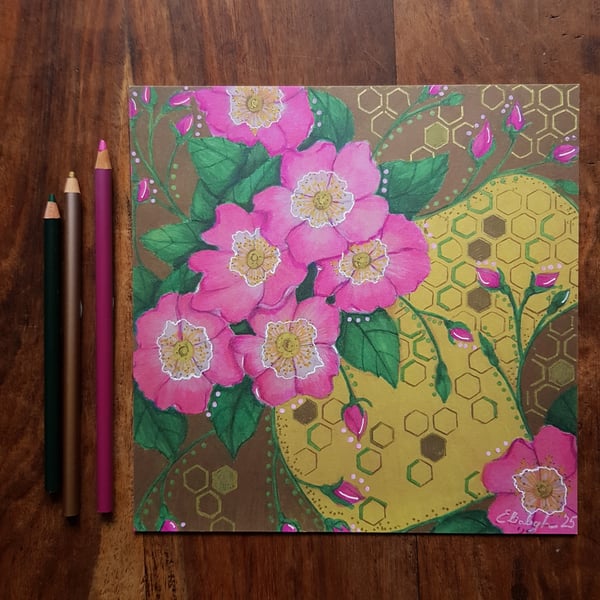 Roses and honey on a summer day - art print of original illustration