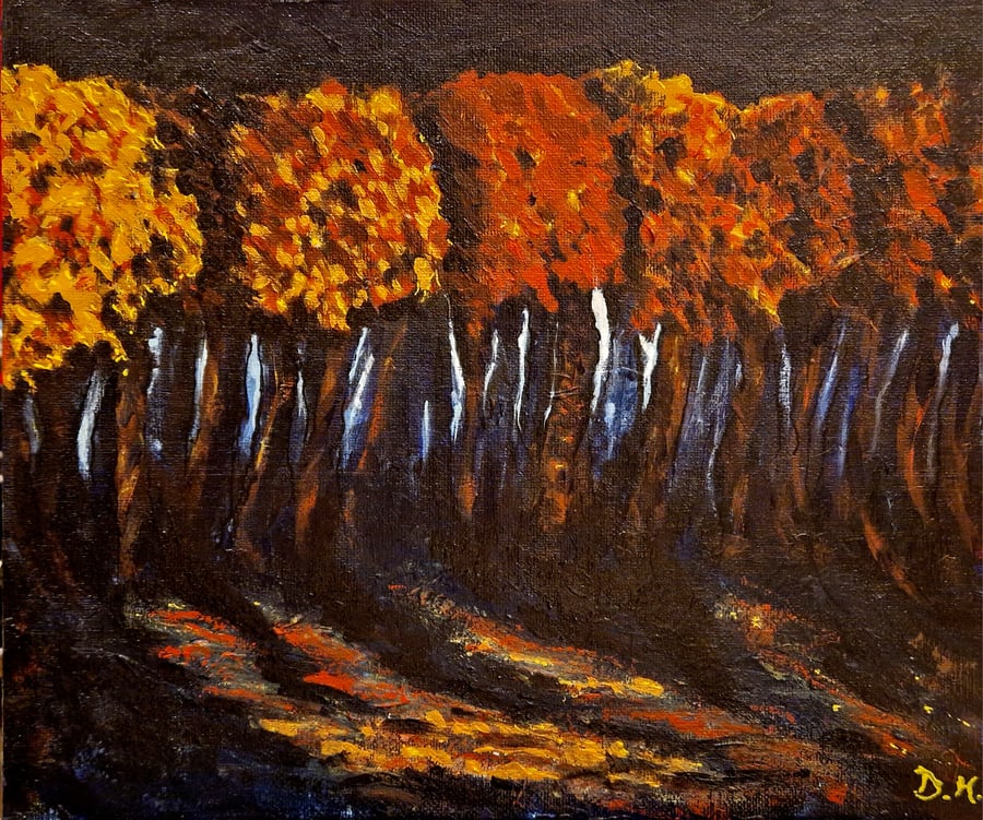 Autumn Trees Painting, Fall Colours, Acrylics on Canvas Board 10 x 12 inches