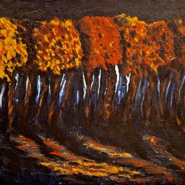 Autumn Trees Painting, Fall Colours, Acrylics on Canvas Board 10 x 12 inches