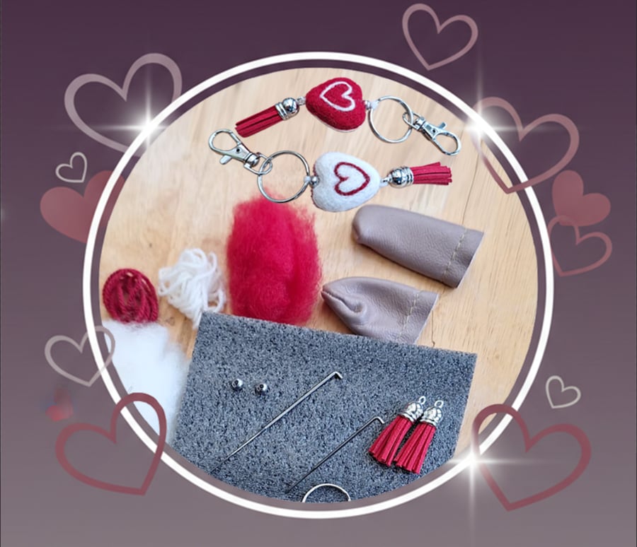 White & Red Heart Needle-Felting Starter Kit (Makes Two Keychains) 