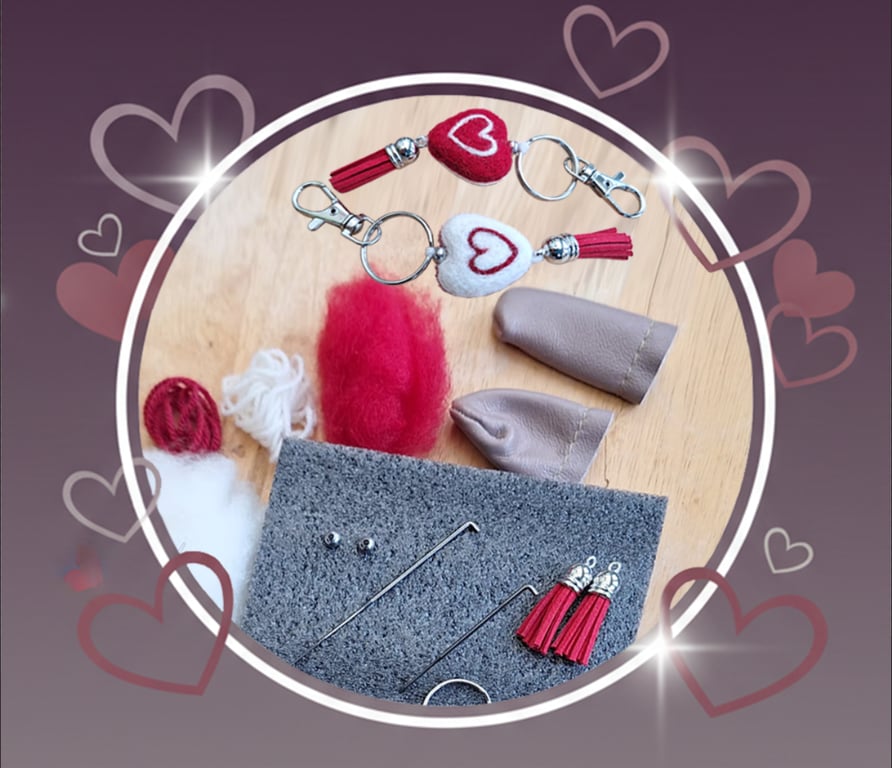 White & Red Heart Needle-Felting Starter Kit (Makes Two Keychains) 