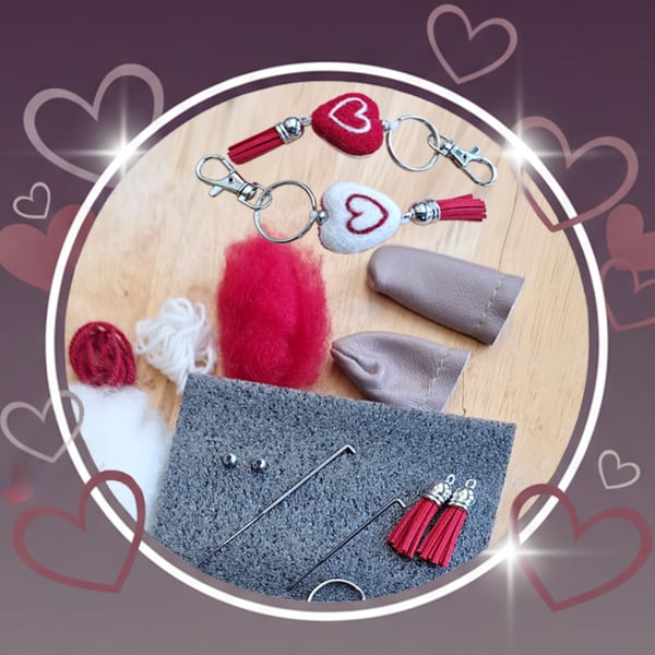 White & Red Heart Needle-Felting Starter Kit (Makes Two Keychains) 
