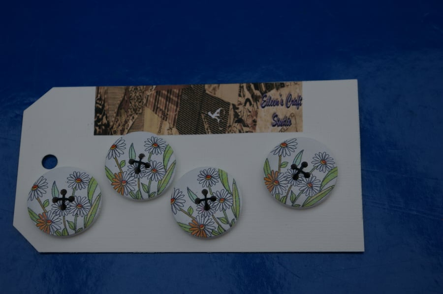 Buttons Daisy Printed Design on White Background