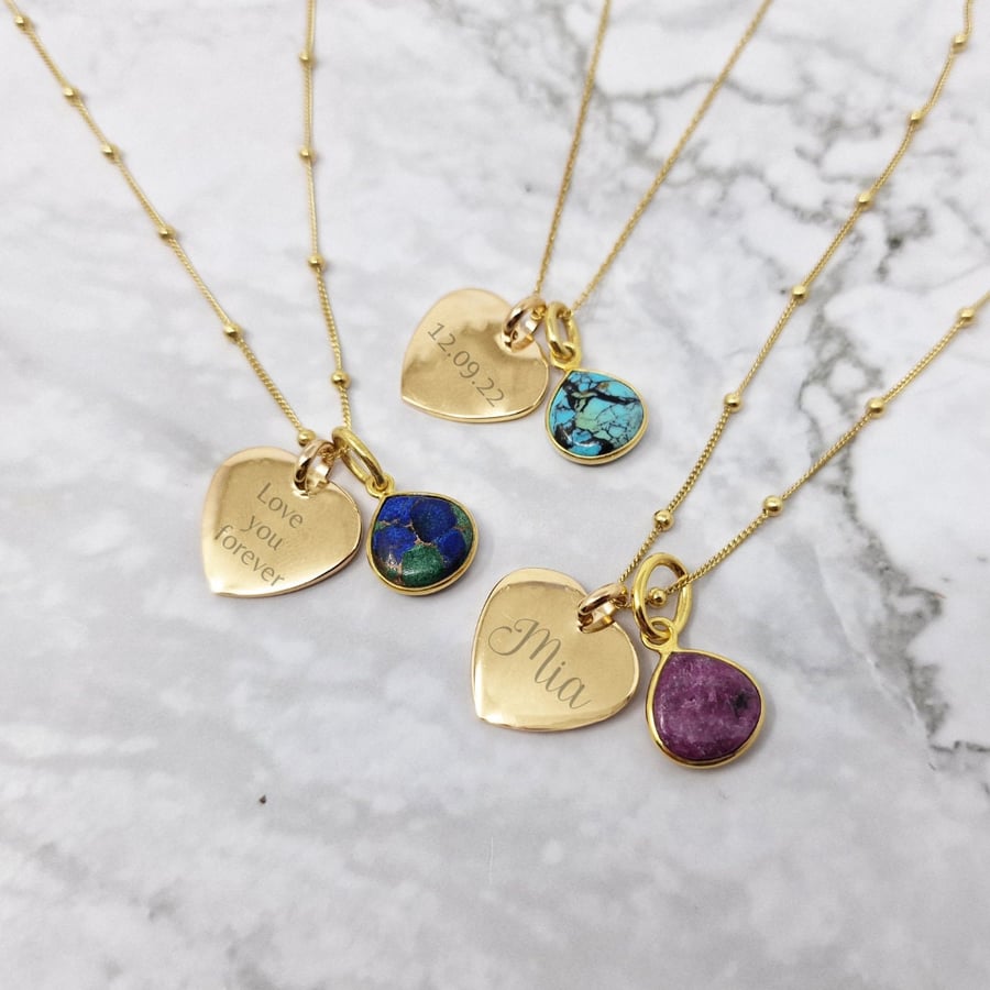 18ct Gold Vermeil Plated Heart Birthstone Necklace, Personalised Crystal Jewelry