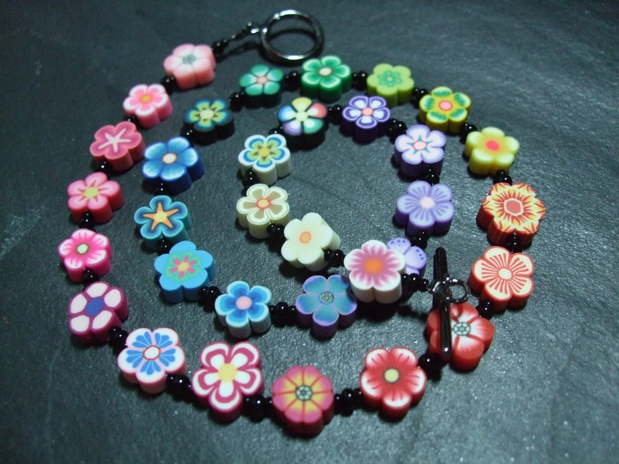 Flower Power Collection Rainbow Garland Kitsch Polymer Clay Necklace