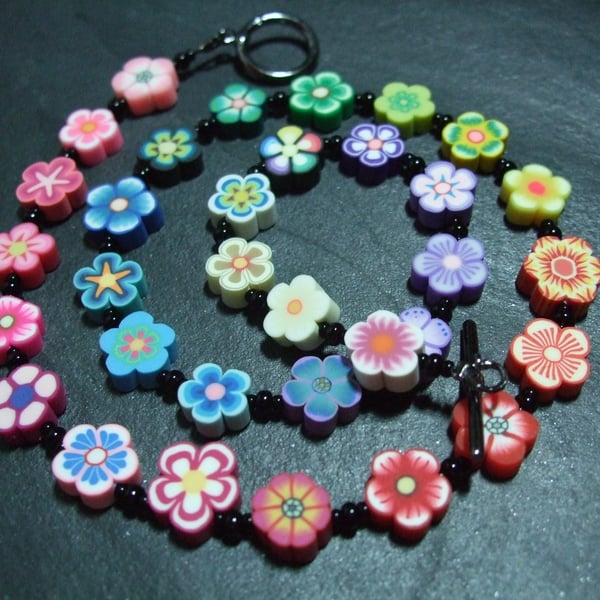 Flower Power Collection Rainbow Garland Kitsch Polymer Clay Necklace