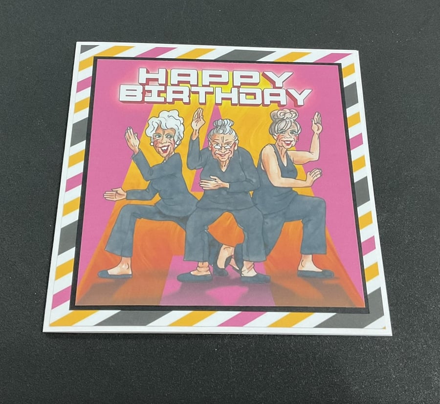 Handmade Funny Wrinklies at the Movies 6 x6 inch Birthday card - Charlies Angels