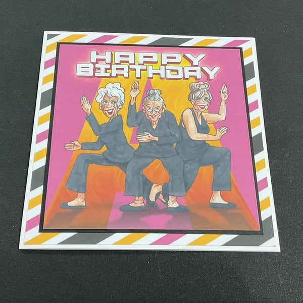 Handmade Funny Wrinklies at the Movies 6 x6 inch Birthday card - Charlies Angels