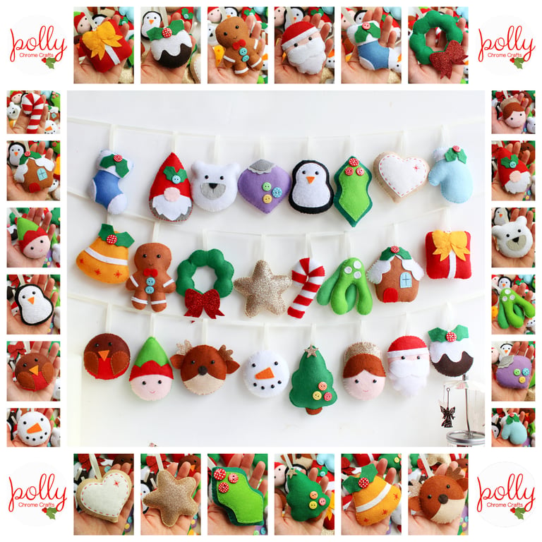 Make Your Own felt traditional Advent Calendar Kit. Sewing pattern. 24 piece set