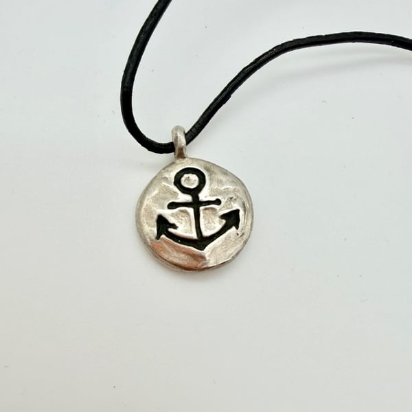 Silver Anchor Pendant on leather cord