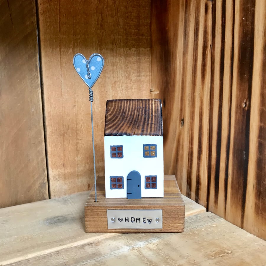 Handmade Wooden White Home House with Heart Gift