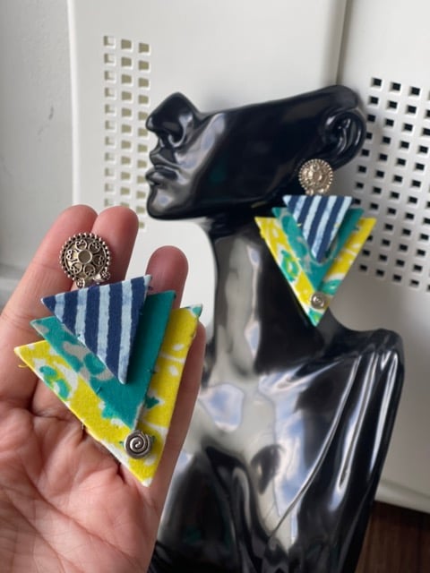 Artisanal Triad Earrings in Fabric