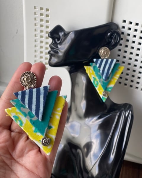 Artisanal Triad Earrings in Fabric