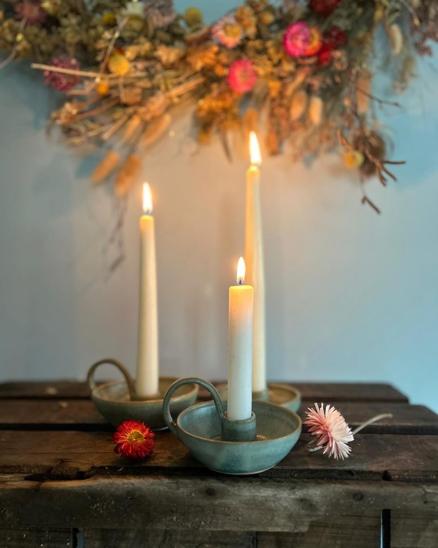 Stoneware tapered candle holder