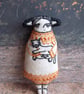 Gorse Fae with Kitty- A Miniature Hand Embroidered Textile Art Doll - 7.5cms