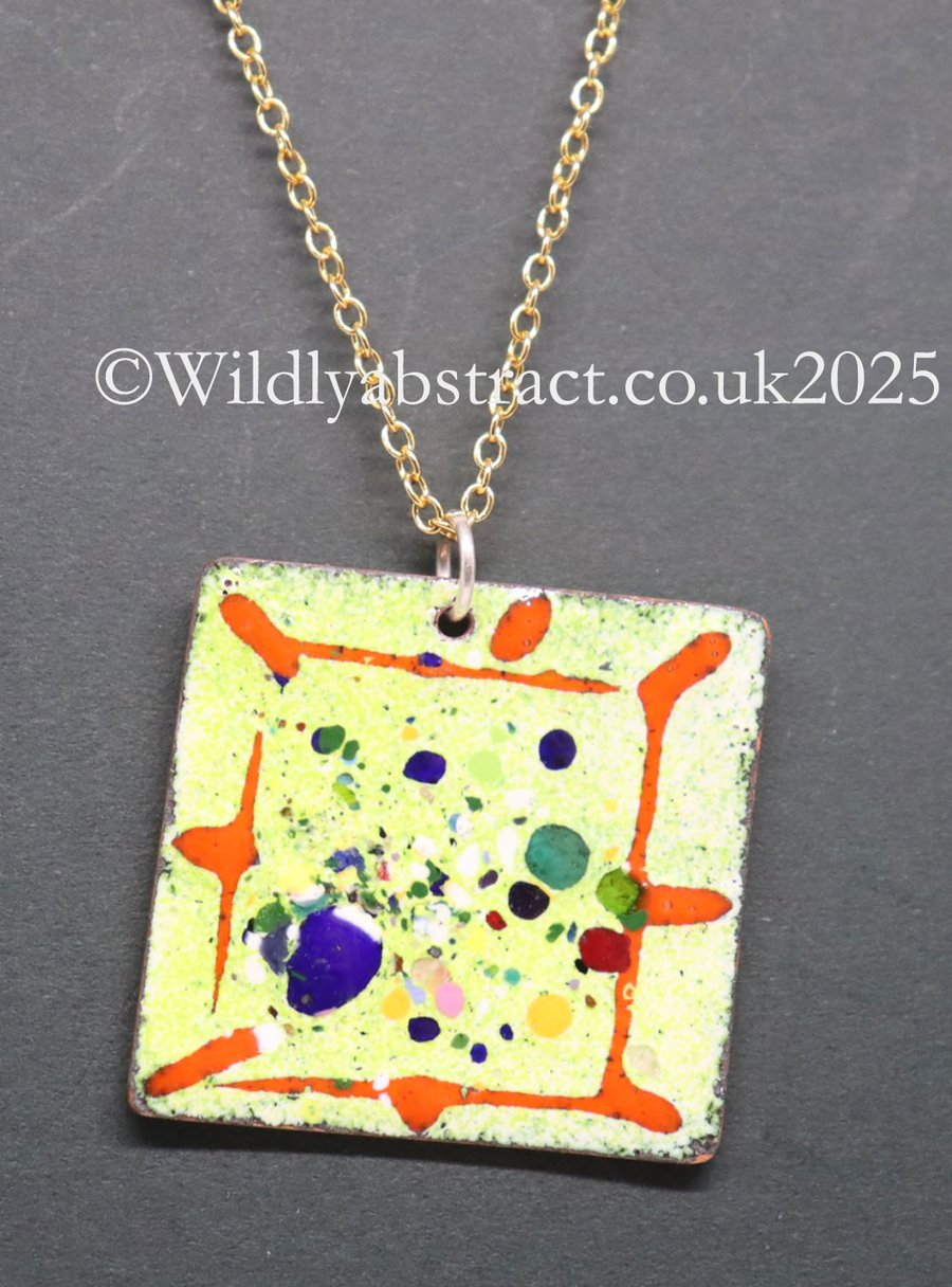 Kiln-fired enamel abstract art pendant