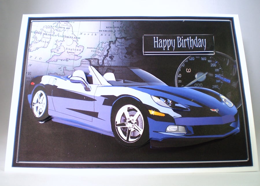 Birthday Sports Car Birthday Blue,Purple, 3D.Personalise,Handmade,3D