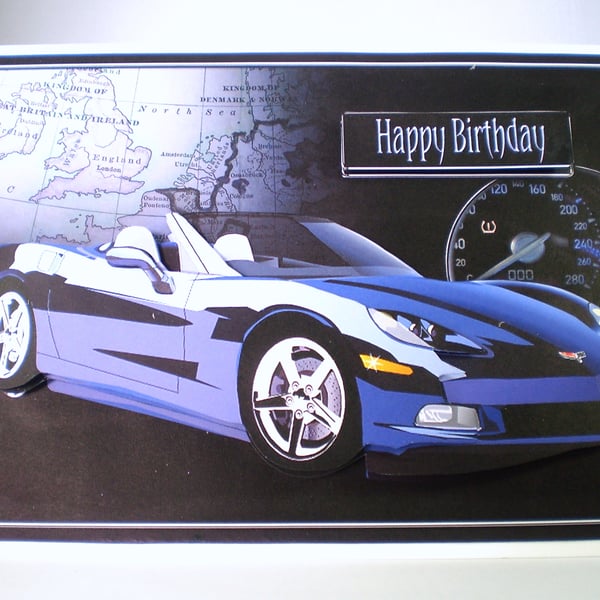 Birthday Sports Car Birthday Blue,Purple, 3D.Personalise,Handmade,3D