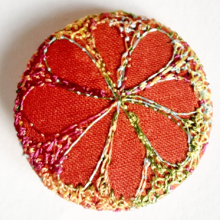 One Inch Badge Fabric Badge with Free Machine Embroidery 