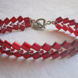 Red & Silver Tila Bead Bracelet